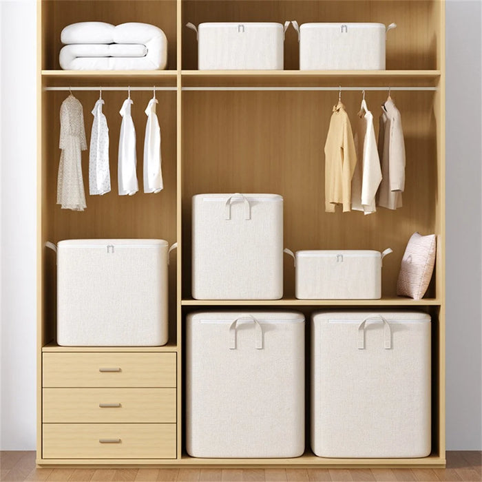 Size S Cotton Linen Storage Bag with Dual Handles for Bedroom Organization Moving Packing, 35 x 25 x 20cm - 5