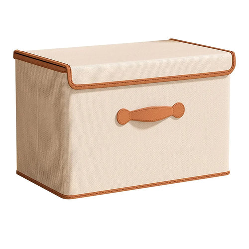 26 x 20 x 17cm Folding Storage Box with Lid Non-Woven Fabric Clothes Organizer, Beige - 1