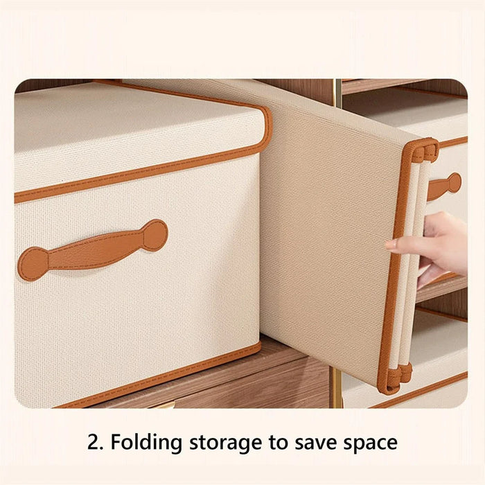 26 x 20 x 17cm Folding Storage Box with Lid Non-Woven Fabric Clothes Organizer, Beige - 4
