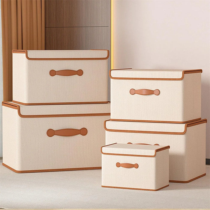 26 x 20 x 17cm Folding Storage Box with Lid Non-Woven Fabric Clothes Organizer, Beige - 6