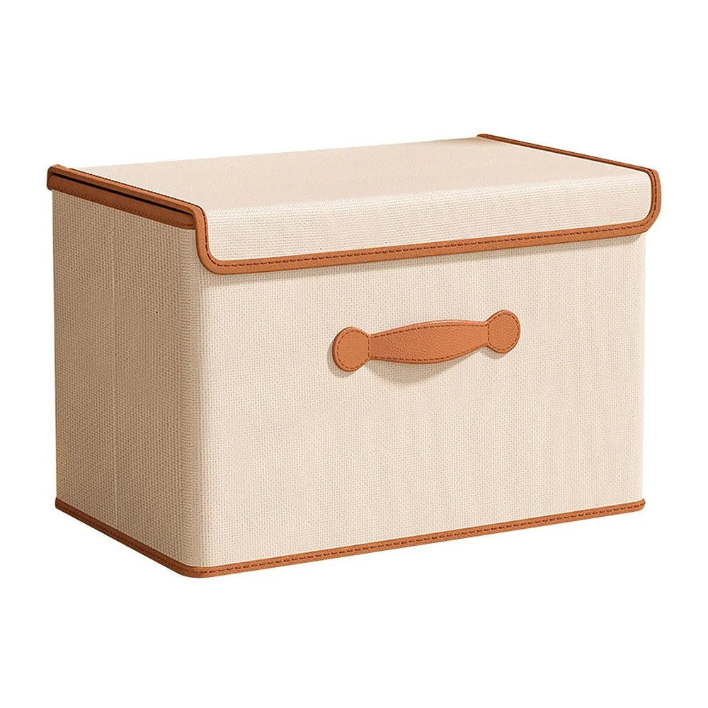 37 x 25 x 25cm Folding Storage Box with Lid Non-Woven Fabric Clothes Organizer, Beige - 1