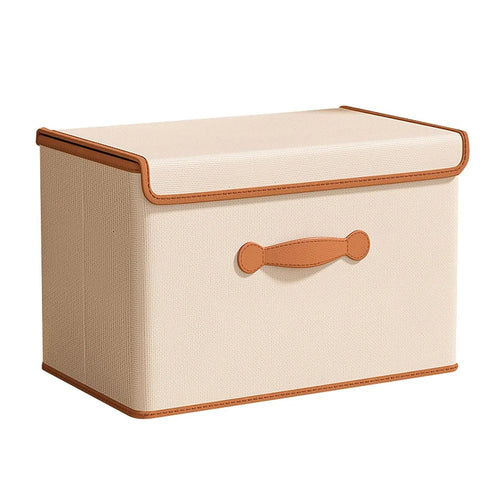 58 x 40 x 35cm Folding Storage Box with Lid Non-Woven Fabric Clothes Organizer, Beige - 1