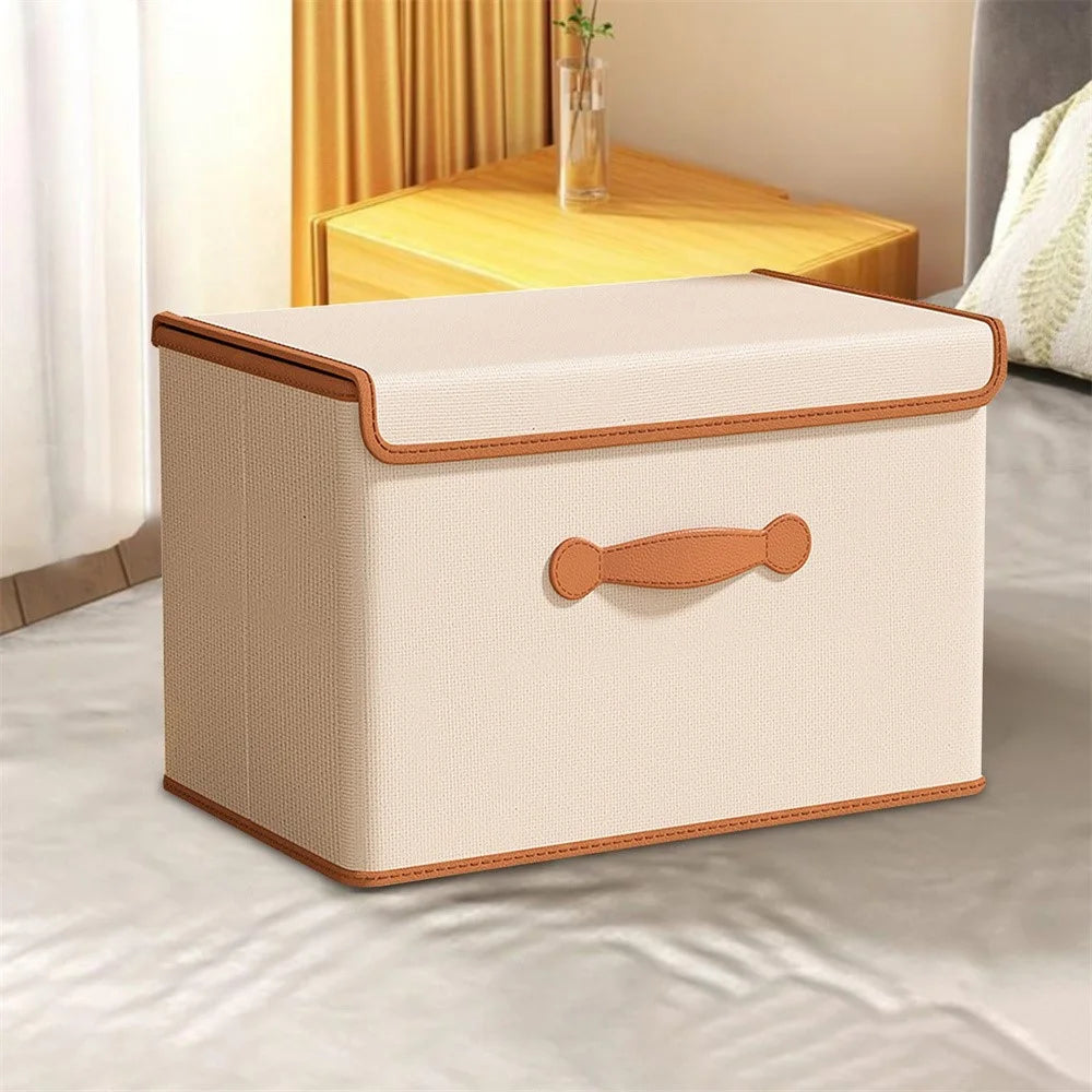58 x 40 x 35cm Folding Storage Box with Lid Non-Woven Fabric Clothes Organizer, Beige - 2