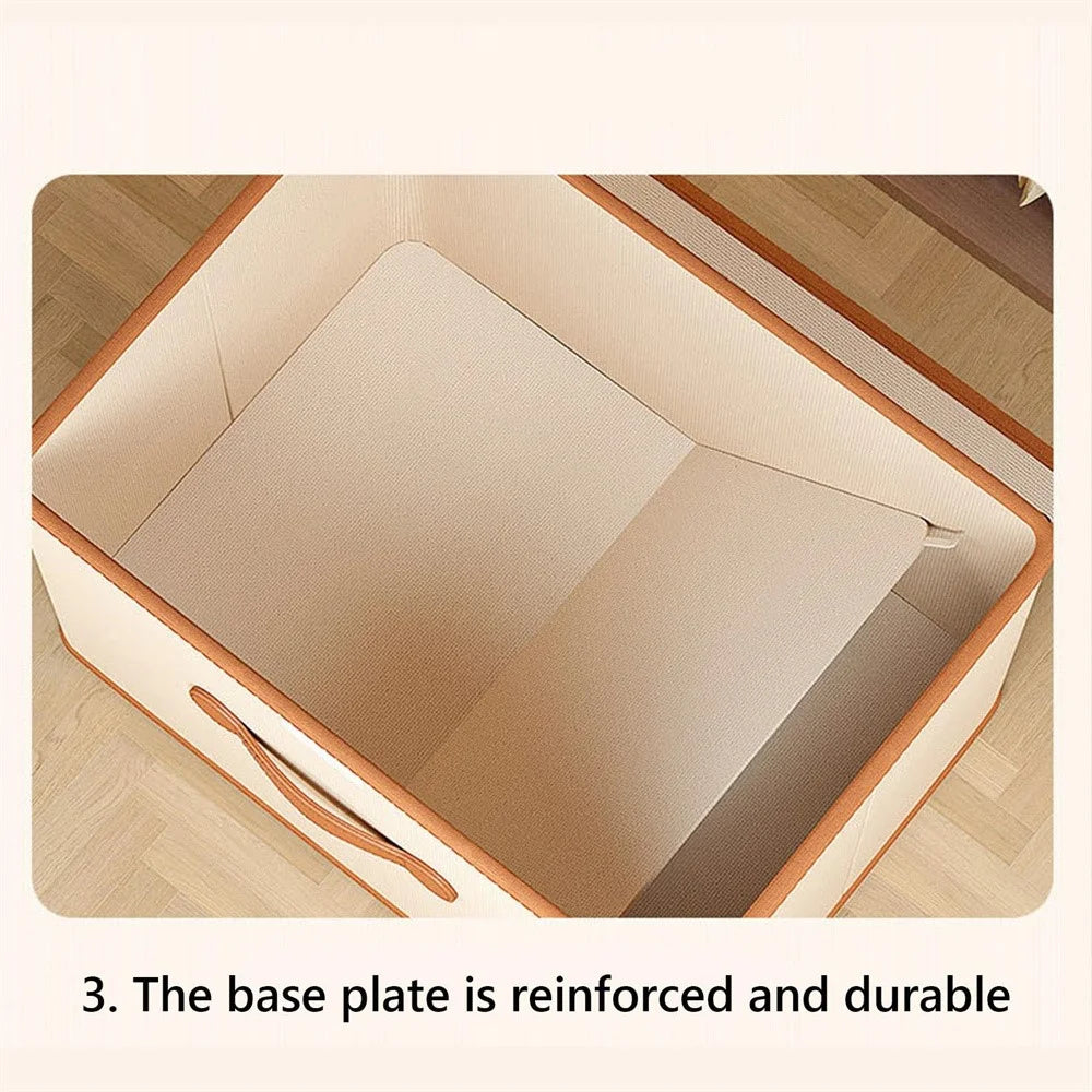 58 x 40 x 35cm Folding Storage Box with Lid Non-Woven Fabric Clothes Organizer, Beige - 5