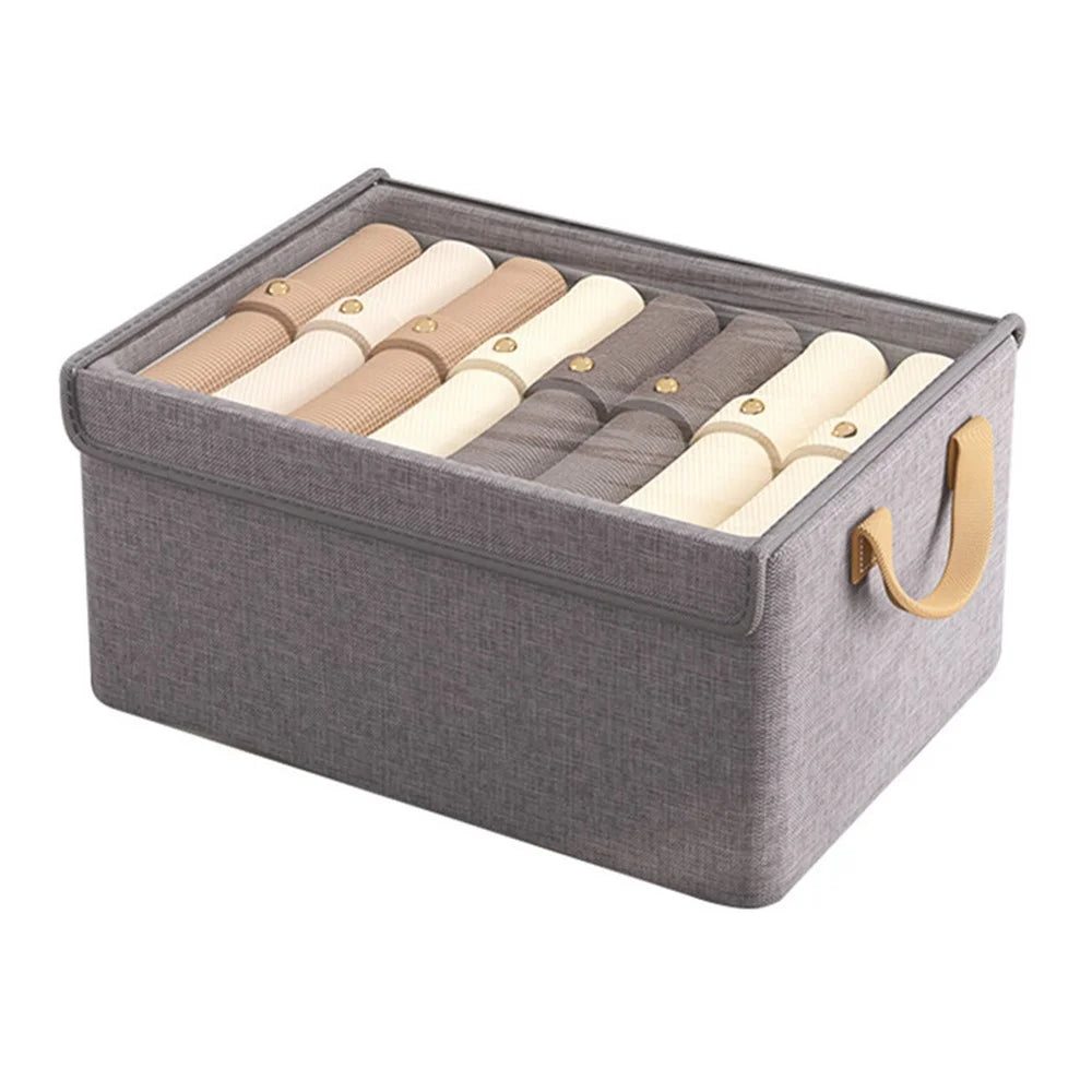 Foldable Clothes Storage Box with Transparent Lid Cationic Fabric Wardrobe Organizer for Pants Shirts - Grey - 1