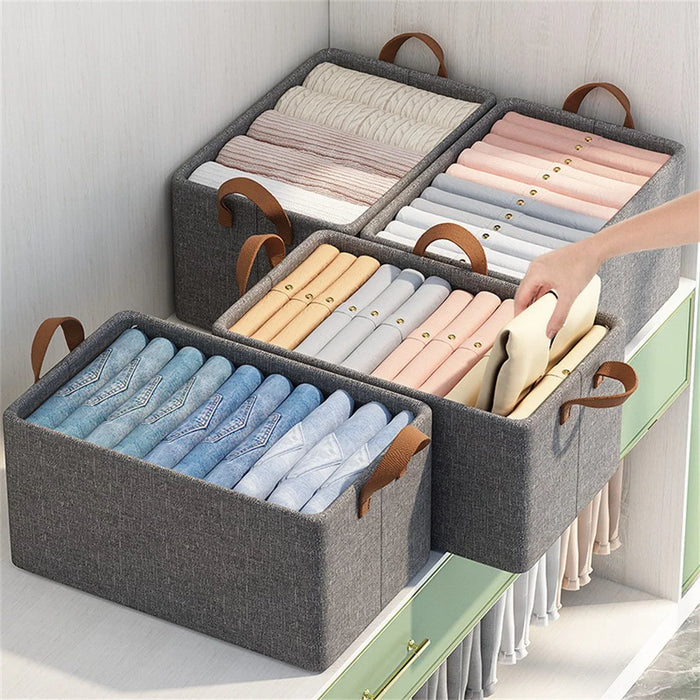 Foldable Clothes Storage Box with Transparent Lid Cationic Fabric Wardrobe Organizer for Pants Shirts - Grey - 5