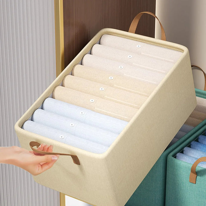 Household Non Woven Fabric Clothes Organizer Pants Storage Box Cabinet Drawer Organizer with Dual Handles - Beige - 3