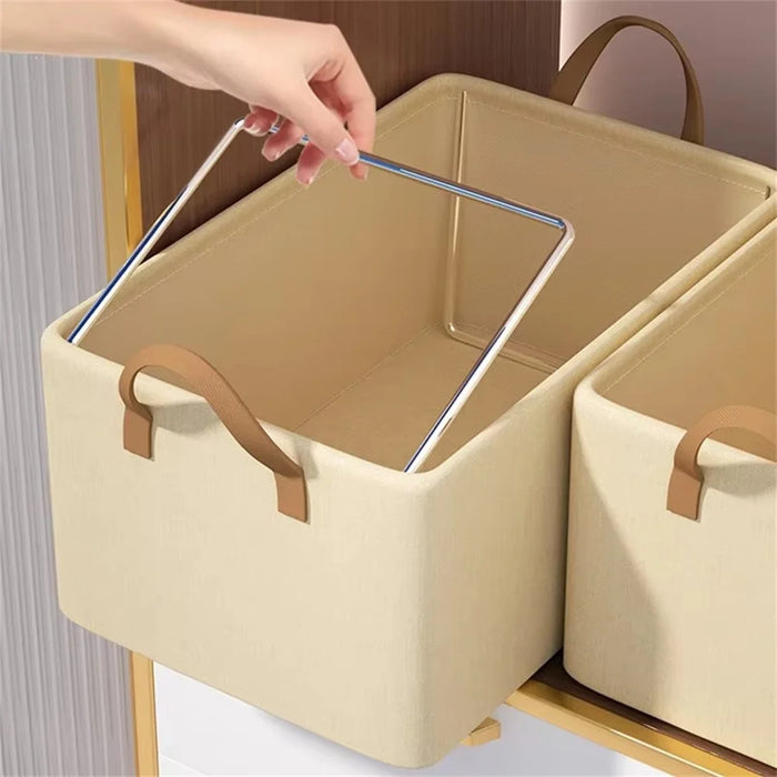 Household Non Woven Fabric Clothes Organizer Pants Storage Box Cabinet Drawer Organizer with Dual Handles - Beige - 4