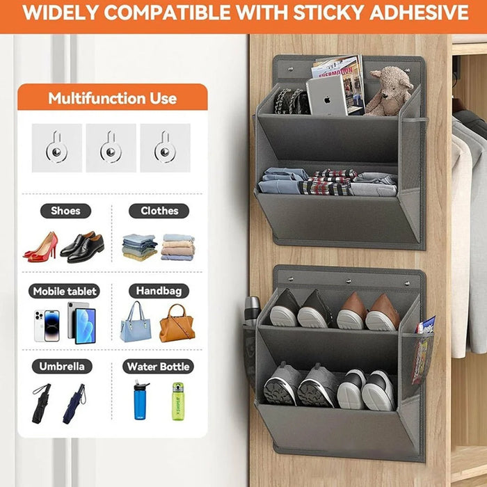 Hanging Shoe Organizer Multi-Purpose Storage Bag Wall Mount Rack for Home / RV / Dorm - Grey - 2