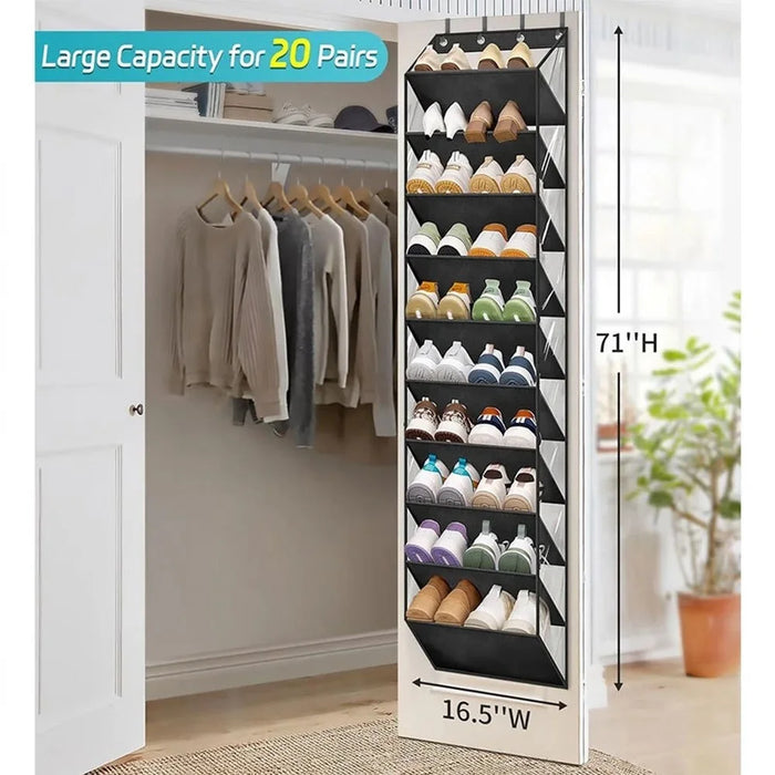 Shoes Hanging Organizer 10 Tier Multi-Functional Closet Storage Bag for Home - Black - 6