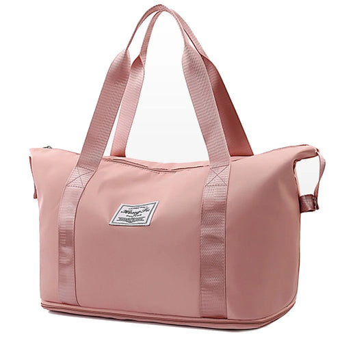 HONGFU Stylish Large Capacity Waterproof Nylon Zipper Tote Bag Expandable Travel Luggage Carrying Bag - Deep Pink - 1
