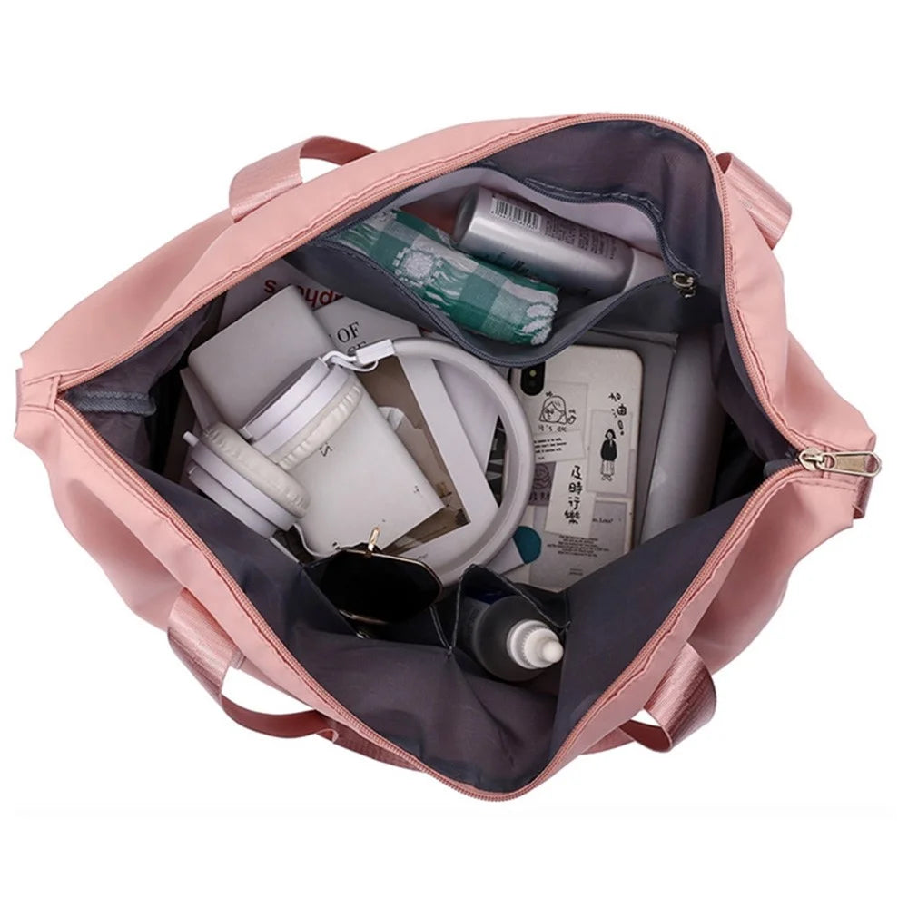 HONGFU Stylish Large Capacity Waterproof Nylon Zipper Tote Bag Expandable Travel Luggage Carrying Bag - Deep Pink - 2