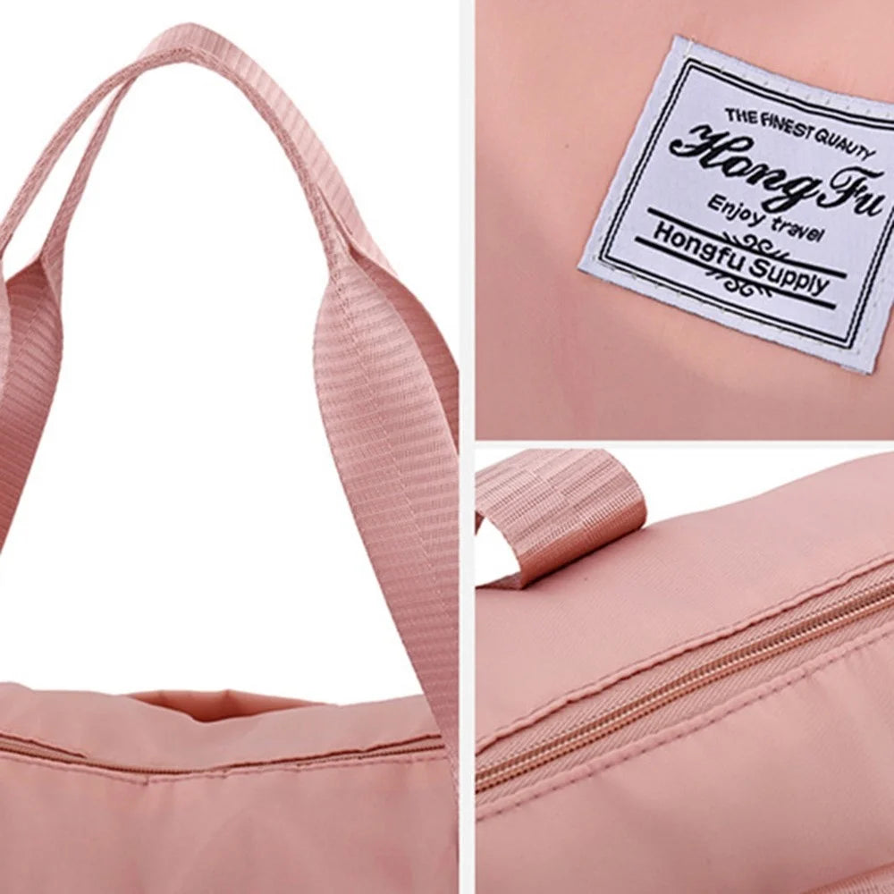 HONGFU Stylish Large Capacity Waterproof Nylon Zipper Tote Bag Expandable Travel Luggage Carrying Bag - Deep Pink - 4