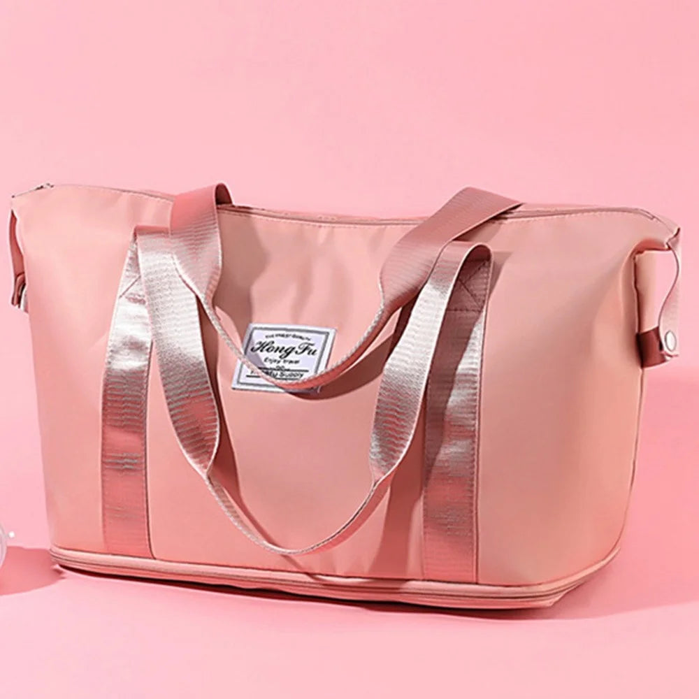 HONGFU Stylish Large Capacity Waterproof Nylon Zipper Tote Bag Expandable Travel Luggage Carrying Bag - Deep Pink - 5