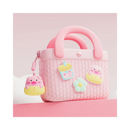 Cartoon Pig Flower Drink Design Bamboo Woven Handbag for Kids Crossbody Bag with Hanging Ornament - Pink - 1