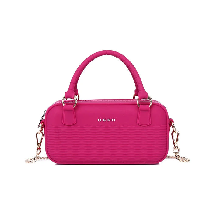 OKRO Silicone Handbag Storage Pouch Waterproof Crossbody Bag with Metal Chain Strap - Wine Red - 1