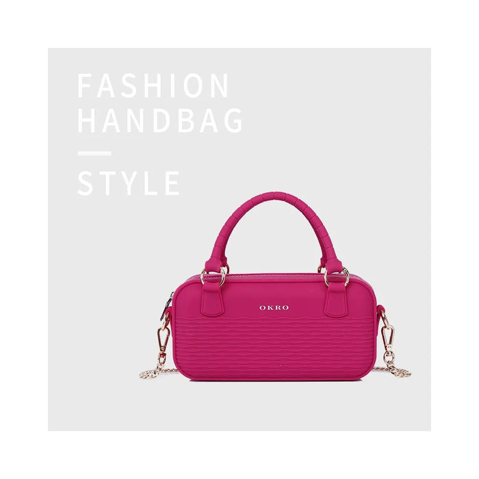 OKRO Silicone Handbag Storage Pouch Waterproof Crossbody Bag with Metal Chain Strap - Wine Red - 2