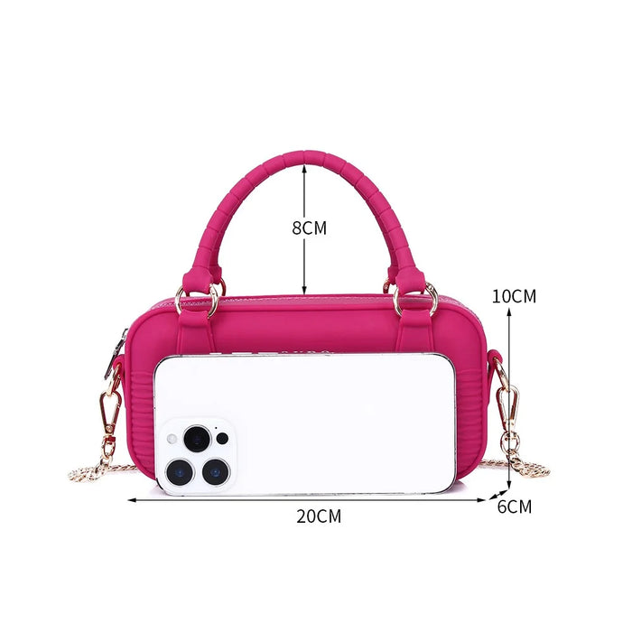 OKRO Silicone Handbag Storage Pouch Waterproof Crossbody Bag with Metal Chain Strap - Wine Red - 6