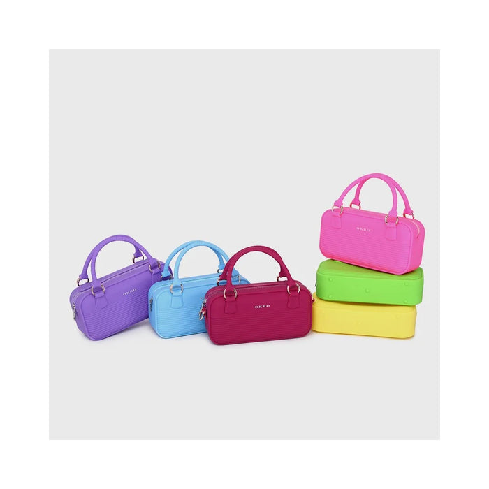 OKRO Silicone Handbag Storage Pouch Waterproof Crossbody Bag with Metal Chain Strap - Wine Red - 7