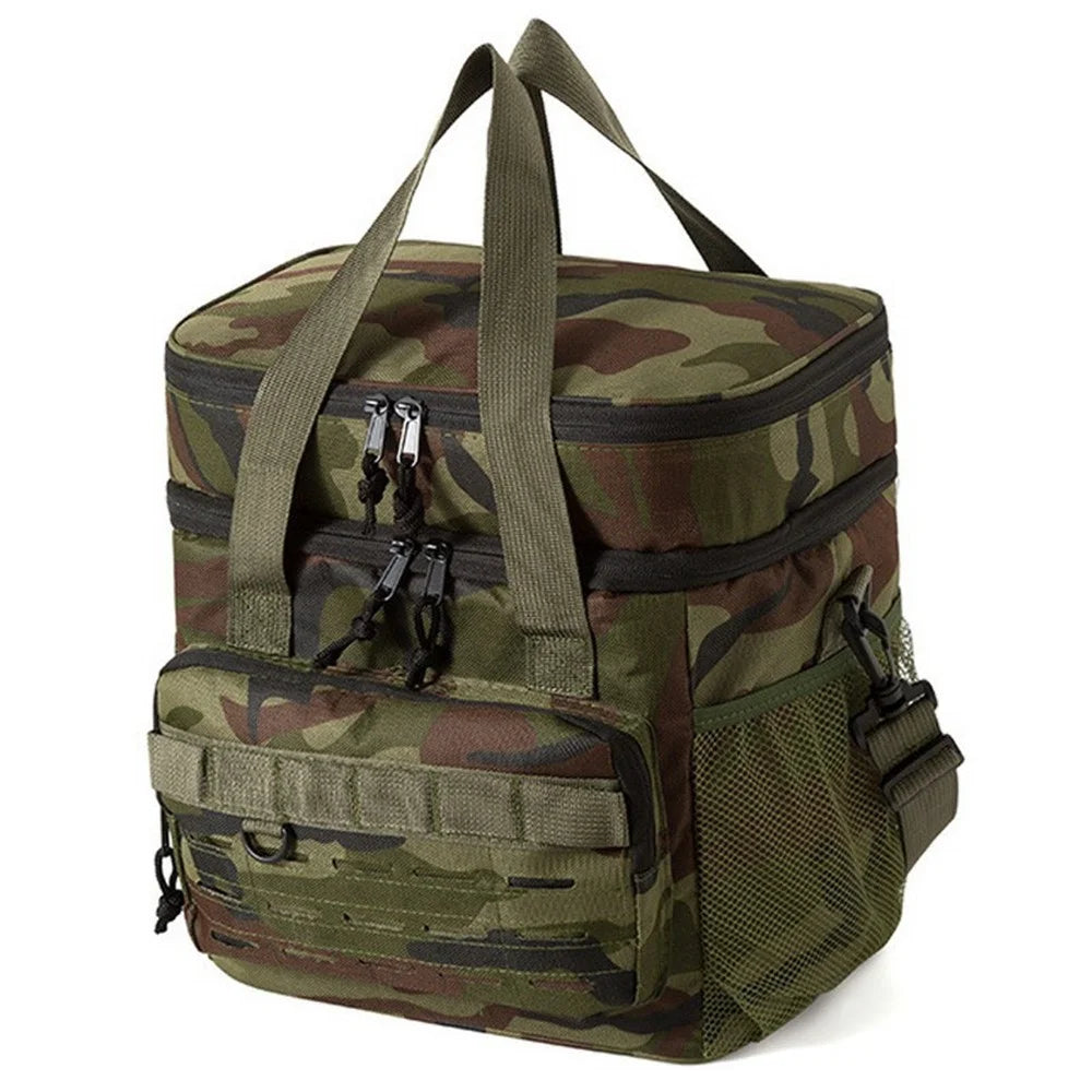Camouflage Insulated Cooler Bag 19L Large Capacity Outdoor Picnic Tote Thermal Lunch Bag for Camping - Green - 1