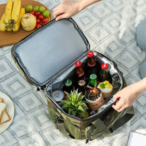 Camouflage Insulated Cooler Bag 19L Large Capacity Outdoor Picnic Tote Thermal Lunch Bag for Camping - Green - 2