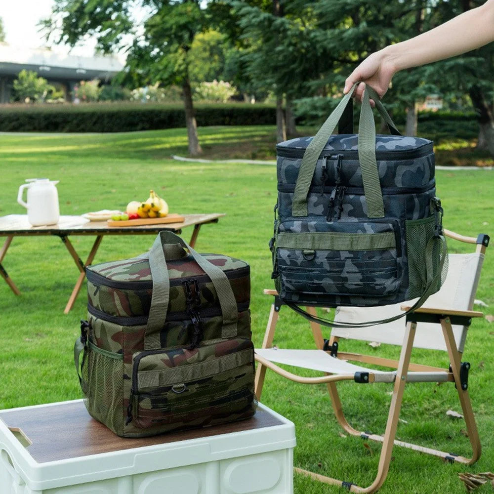 Camouflage Insulated Cooler Bag 19L Large Capacity Outdoor Picnic Tote Thermal Lunch Bag for Camping - Green - 3