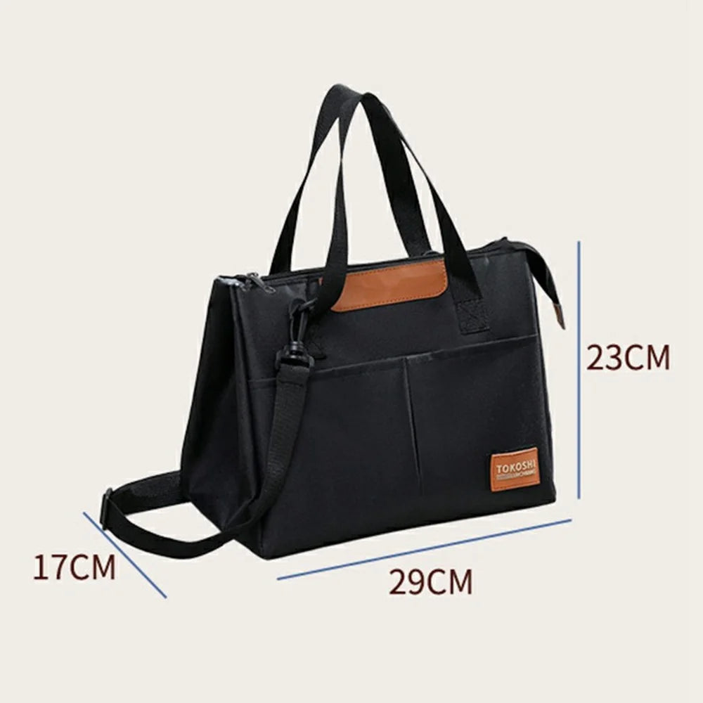 Triangle Shape Tote Insulated Lunch Bag Waterproof Oxford Fabric Thermal Food Carrier with Shoulder Strap - Navy Blue - 5