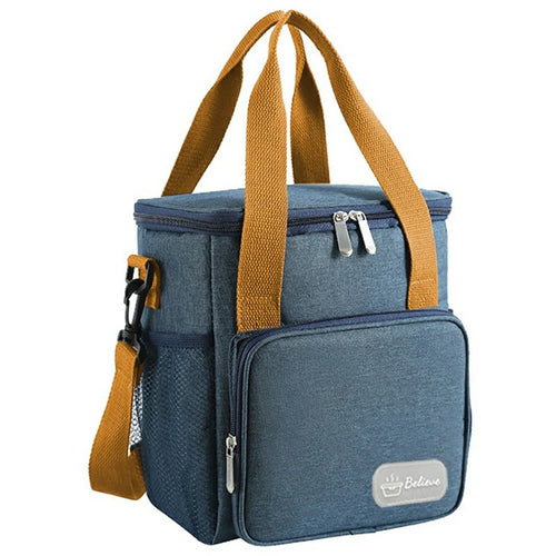 Waterproof Oxford Cloth Insulated Lunch Bag Thermal Food Carrier Crossbody Tote for Work  /  Picnic - Navy Blue - 1