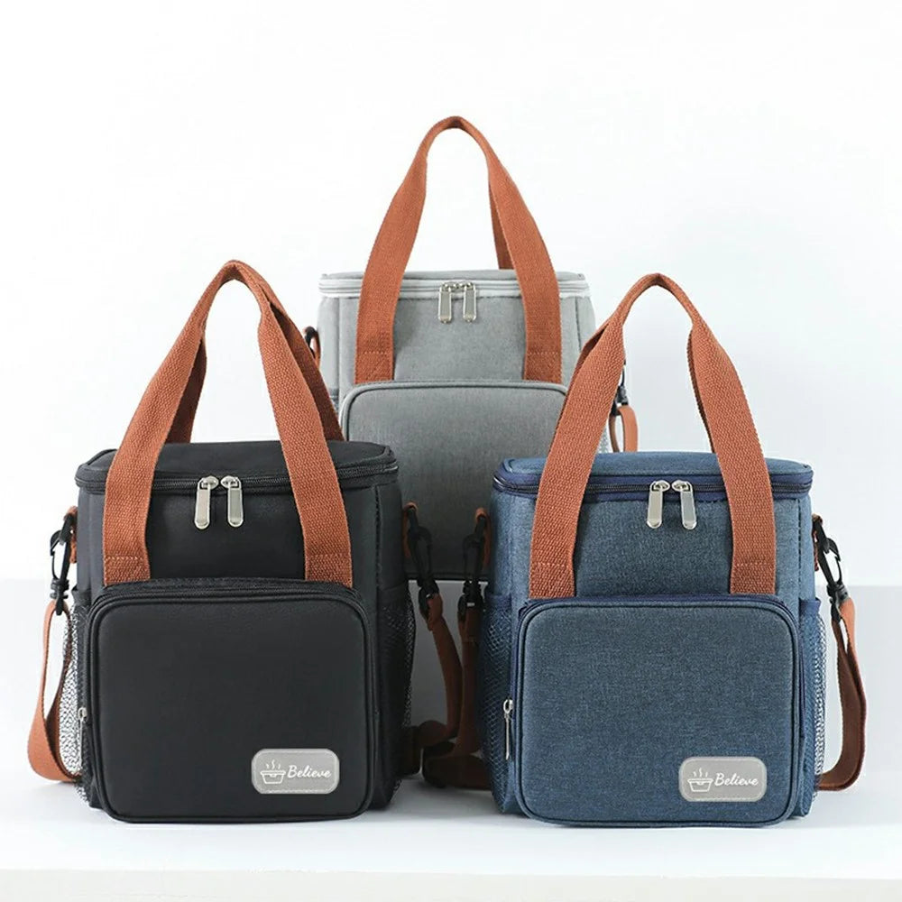 Waterproof Oxford Cloth Insulated Lunch Bag Thermal Food Carrier Crossbody Tote for Work  /  Picnic - Navy Blue - 5