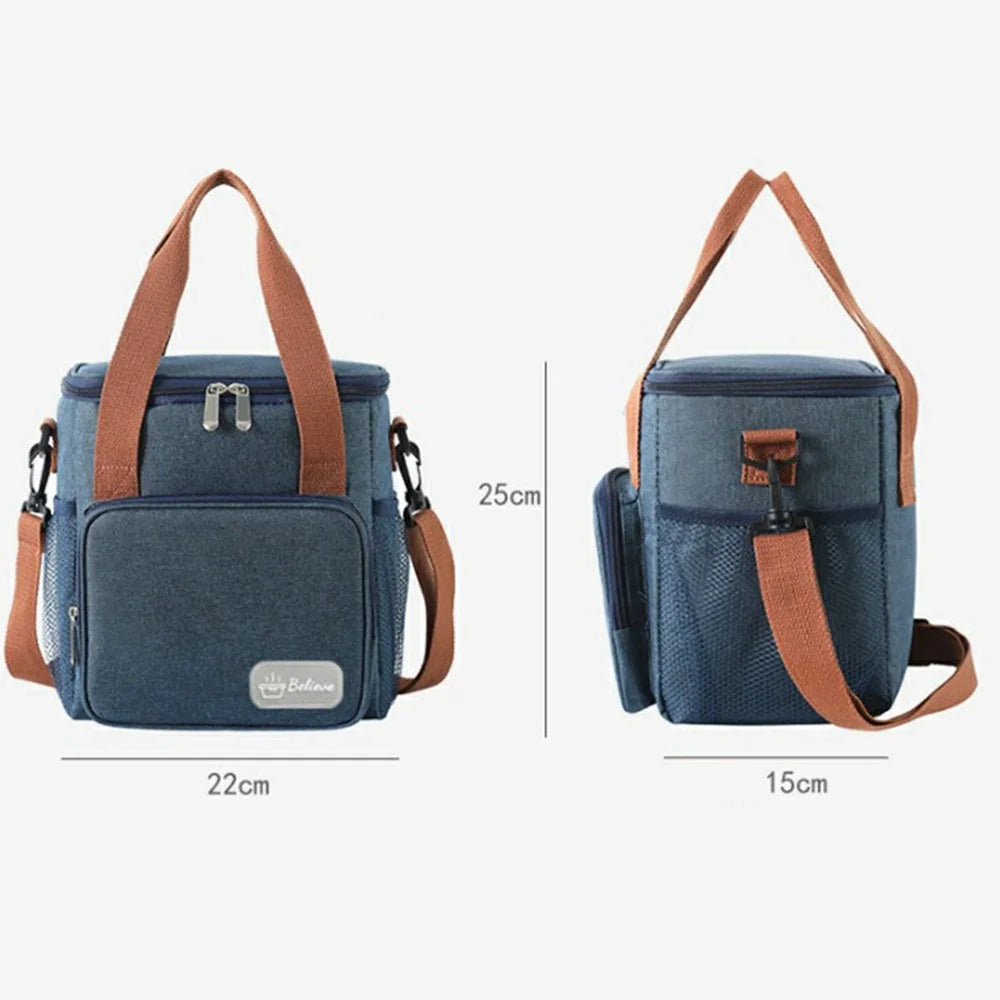 Waterproof Oxford Cloth Insulated Lunch Bag Thermal Food Carrier Crossbody Tote for Work  /  Picnic - Navy Blue - 7