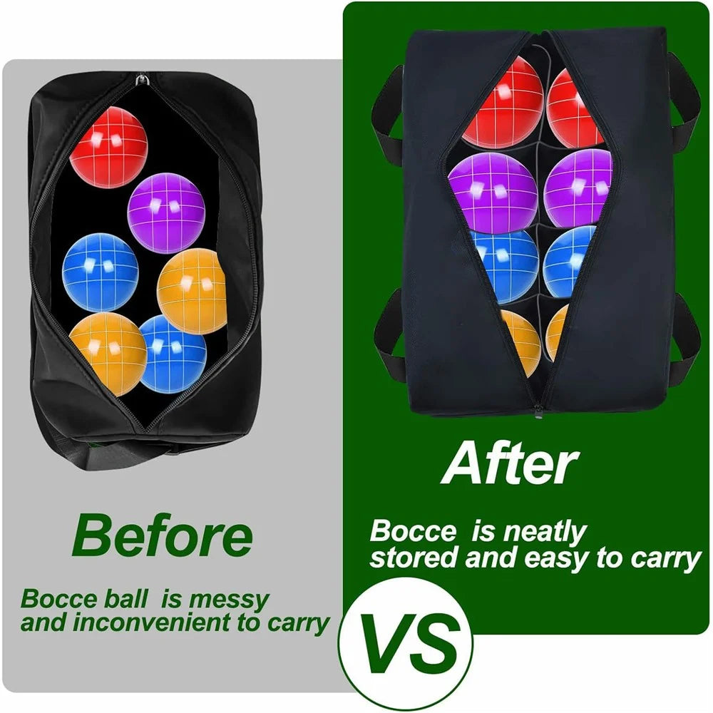 Bocce Ball Storage Bag for Outdoor Sports Portable 8 Compartments Lawn Game Accessories Carry Case - 3