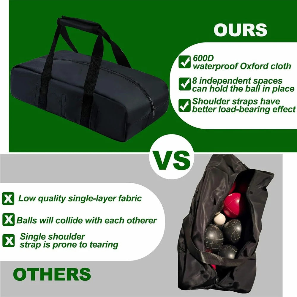 Bocce Ball Storage Bag for Outdoor Sports Portable 8 Compartments Lawn Game Accessories Carry Case - 4