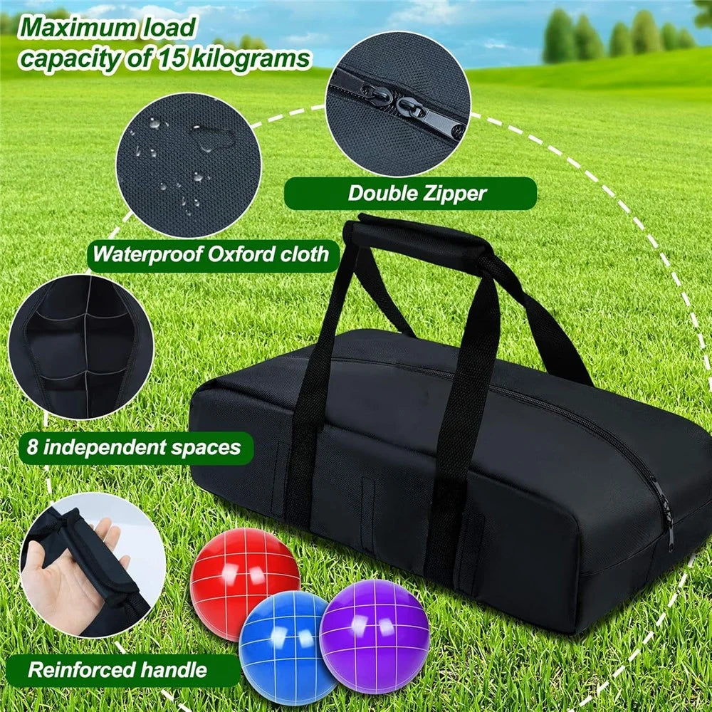 Bocce Ball Storage Bag for Outdoor Sports Portable 8 Compartments Lawn Game Accessories Carry Case - 5