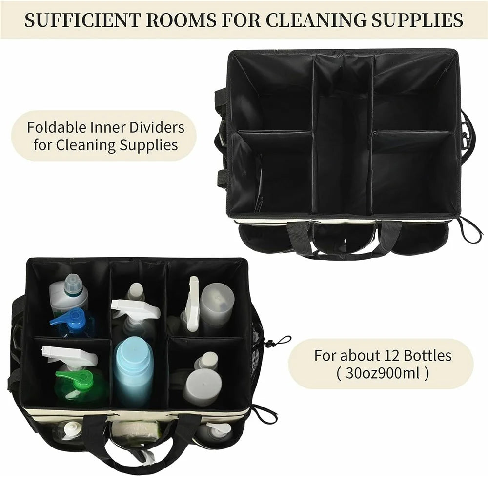 Portable Cleaning Caddy Organizer for Car Detailing Waterproof Storage Bag with Shoulder Strap - Beige - 3