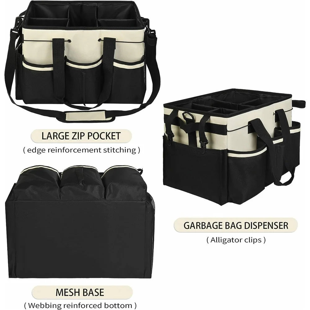Portable Cleaning Caddy Organizer for Car Detailing Waterproof Storage Bag with Shoulder Strap - Beige - 4