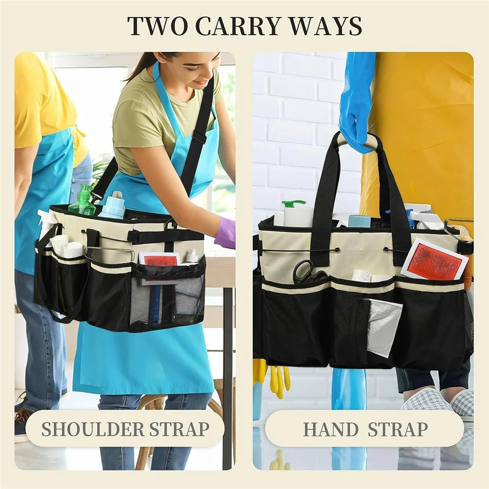 Portable Cleaning Caddy Organizer for Car Detailing Waterproof Storage Bag with Shoulder Strap - Beige - 6