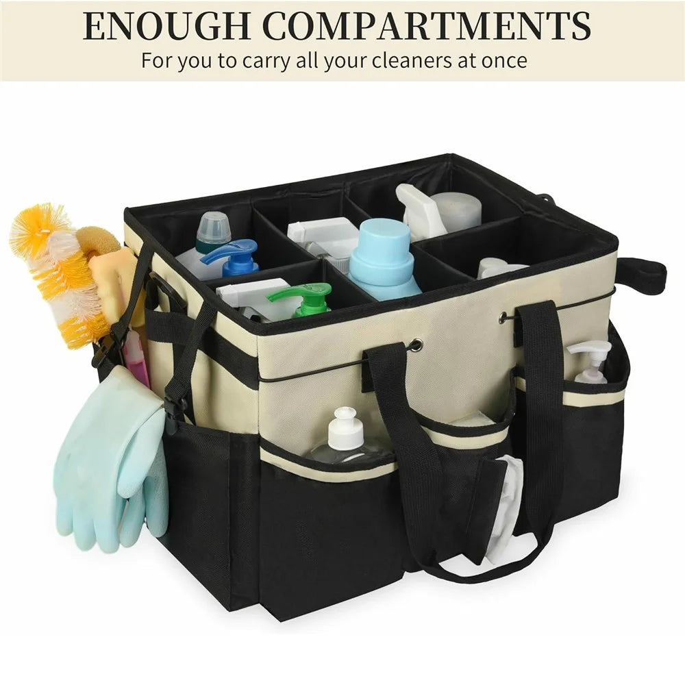 Portable Cleaning Caddy Organizer for Car Detailing Waterproof Storage Bag with Shoulder Strap - Beige - 7
