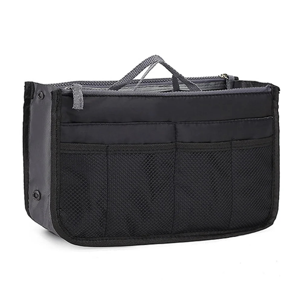 Handbag Organizer Multi-function Ladies Insert Expandable Liner Bag Pouch Zipper Closure Cosmetic Organizer Travel Tidy Bag with Handle - Black - 1