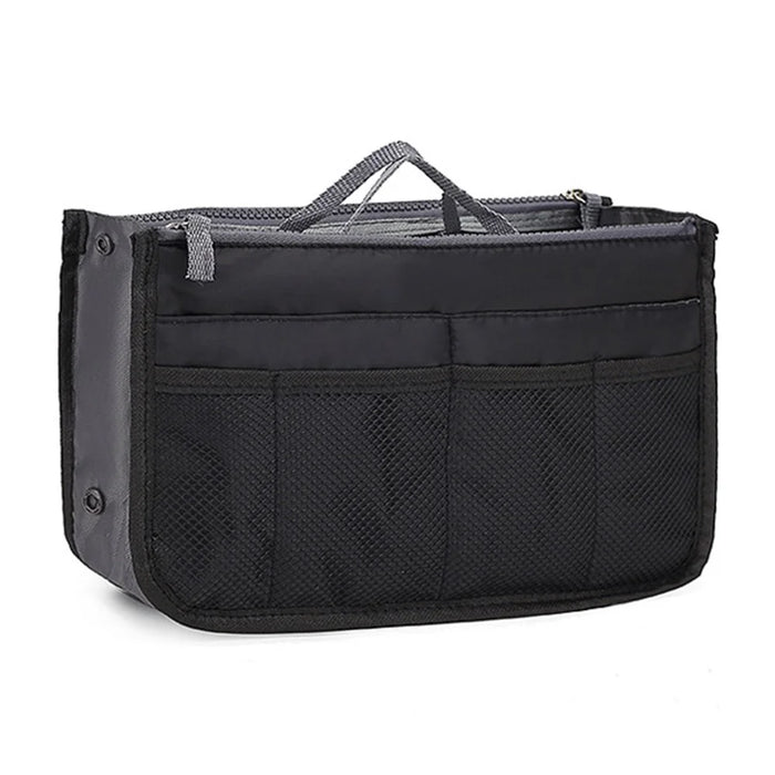 Handbag Organizer Multi-function Ladies Insert Expandable Liner Bag Pouch Zipper Closure Cosmetic Organizer Travel Tidy Bag with Handle - Black - 1