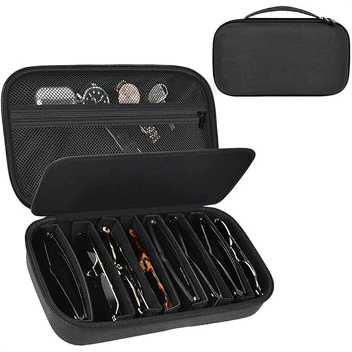 8 Compartments Sunglasses Case Hard EVA Portable Digital Storage Box with Handle - Black - 1