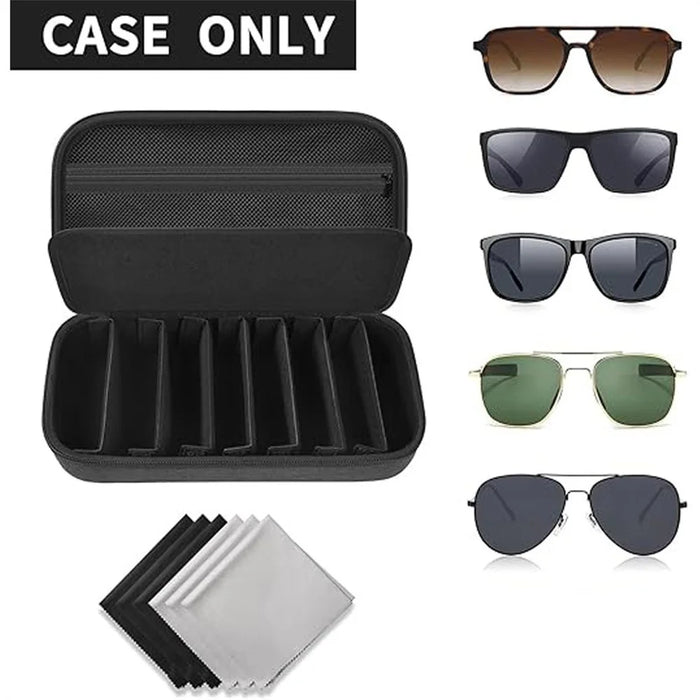 8 Compartments Sunglasses Case Hard EVA Portable Digital Storage Box with Handle - Black - 5