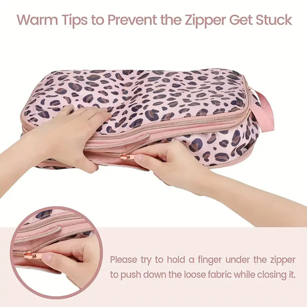6Pcs / Set Leopard Print Travel Packing Cubes Set for Luggage Nylon Compression Organizers Clothes Toiletries Storage Bag - Brown - 7