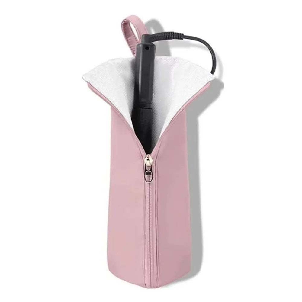Curling Iron Storage Bag Heat Resistant Hanging Organizer Pouch for Hair Styling Tools - Light Pink - 2
