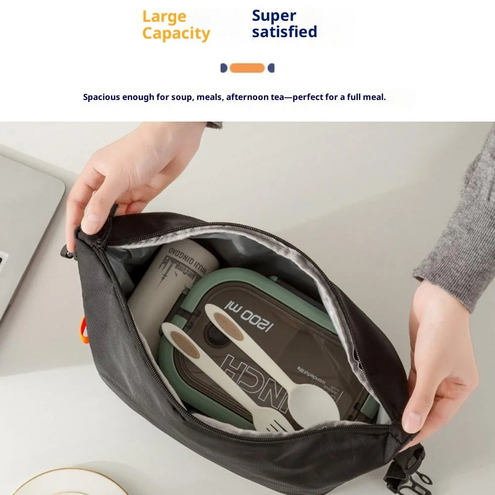 Japanese Style Insulated Lunch Bag Large Capacity Bento Box Carrier Tote Thermal Cooler for Work / Office - Black - 2