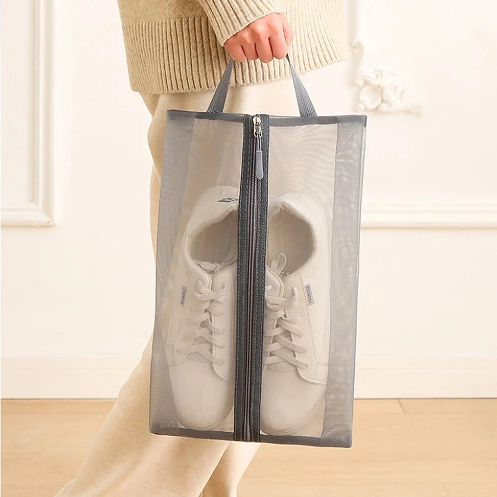 21 x 33cm Travel Shoe Storage Bag Portable Handheld Gym Footwear Organizer Dust-Proof Mold-Resistant Shoe Holder - Grey - 5