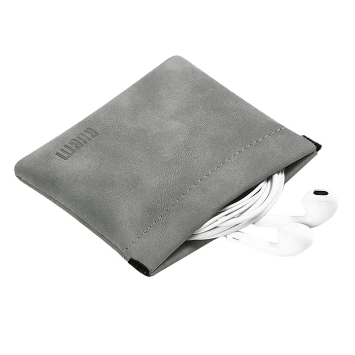 BUBM TKB U Disk Data Cable Earphones Storage Bag Slim Waterproof PU Leather Pouch, Size L - Dark Grey - 1