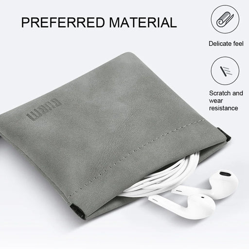 BUBM TKB U Disk Data Cable Earphones Storage Bag Slim Waterproof PU Leather Pouch, Size L - Dark Grey - 2
