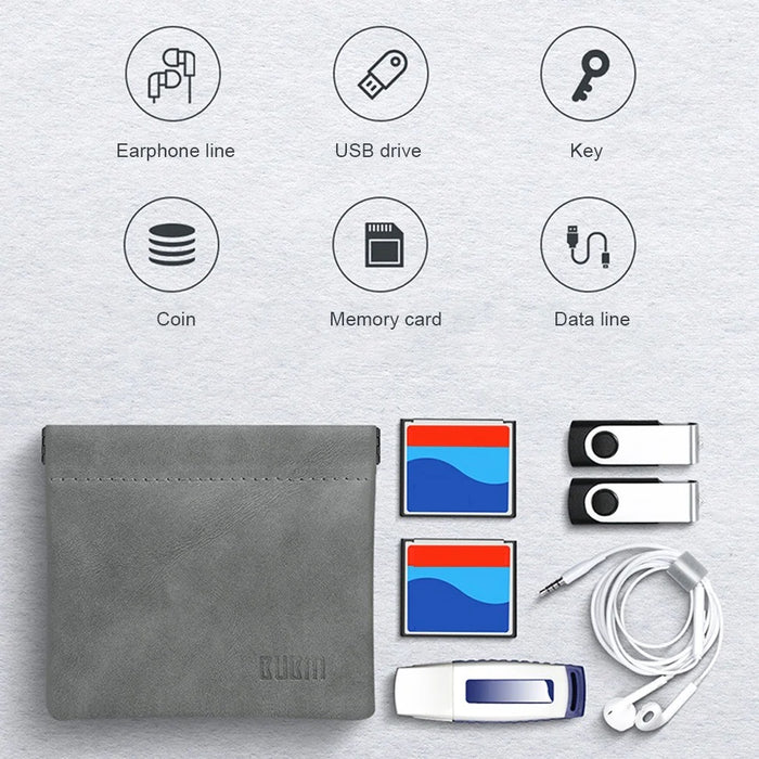 BUBM TKB U Disk Data Cable Earphones Storage Bag Slim Waterproof PU Leather Pouch, Size L - Dark Grey - 4