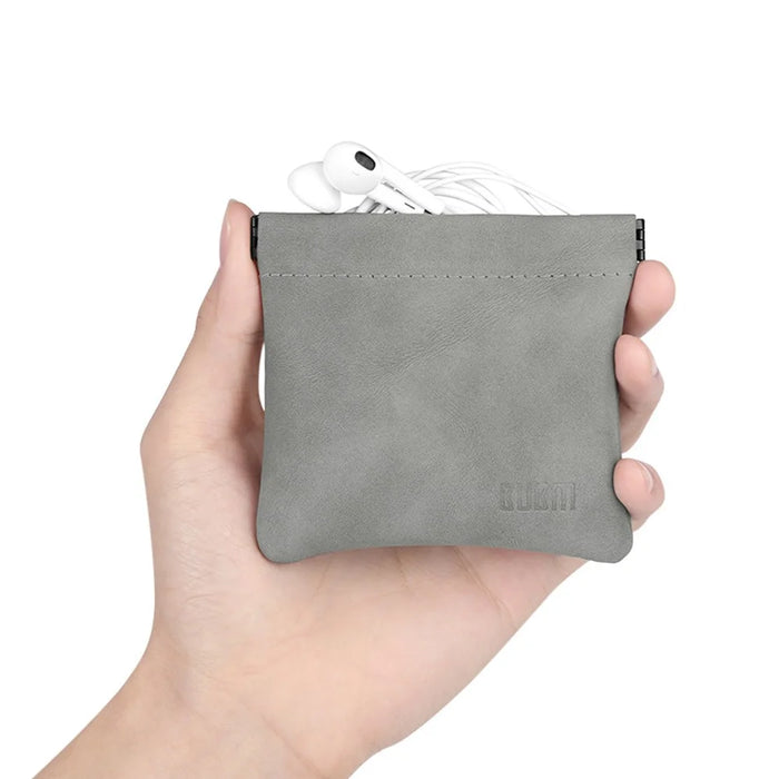 BUBM TKB U Disk Data Cable Earphones Storage Bag Slim Waterproof PU Leather Pouch, Size L - Dark Grey - 5