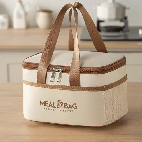 24.5 x 17 x 15cm Insulated Lunch Bag Aluminum Foil Thickened Tote Waterproof Bento Box Carrier for Work / School - Beige - 1